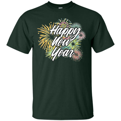 Happy New Year T-shirt Fireworks Forest Green