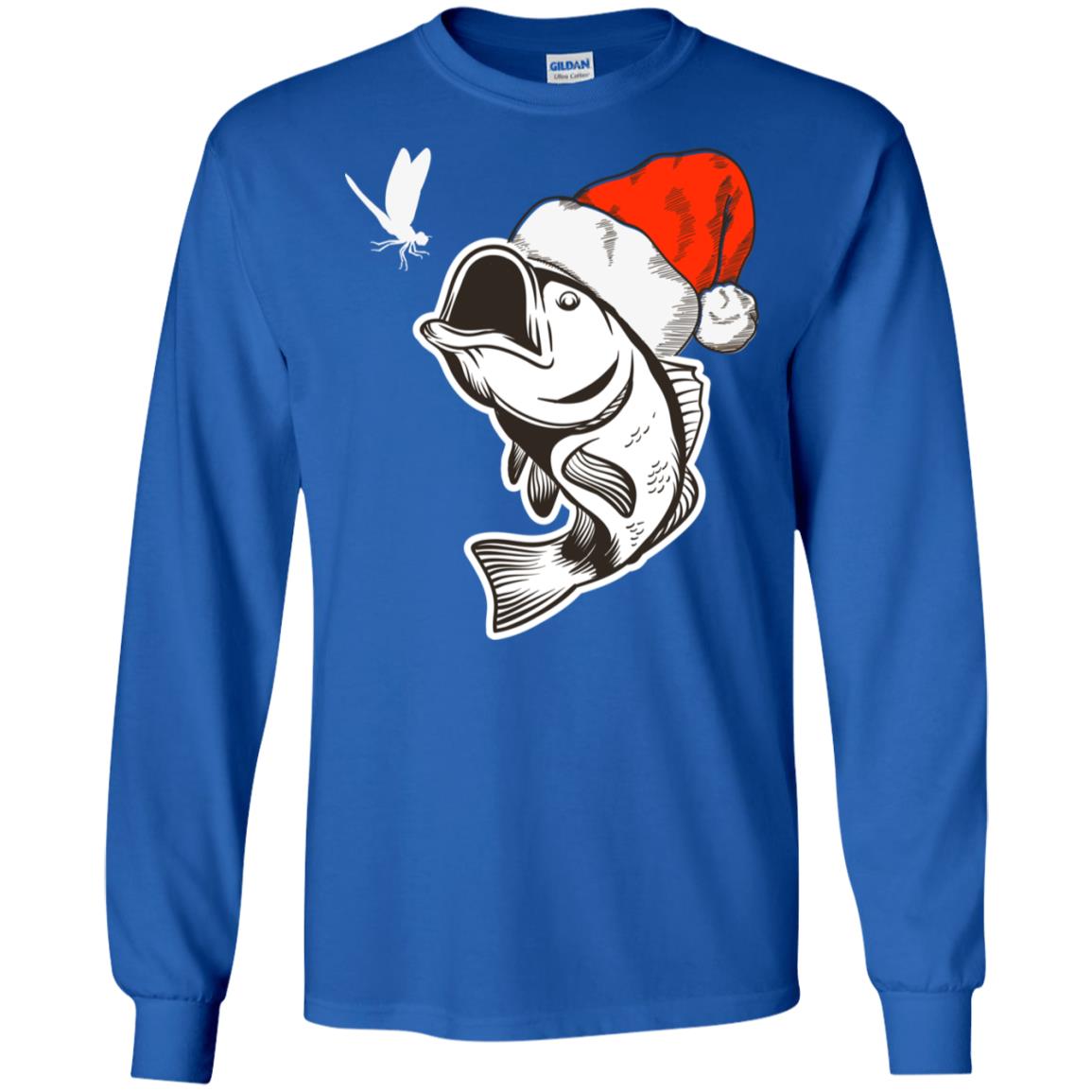 Bass Fishing Santa Hat Christmas Gift Shirt For Fishing Lovers Royal