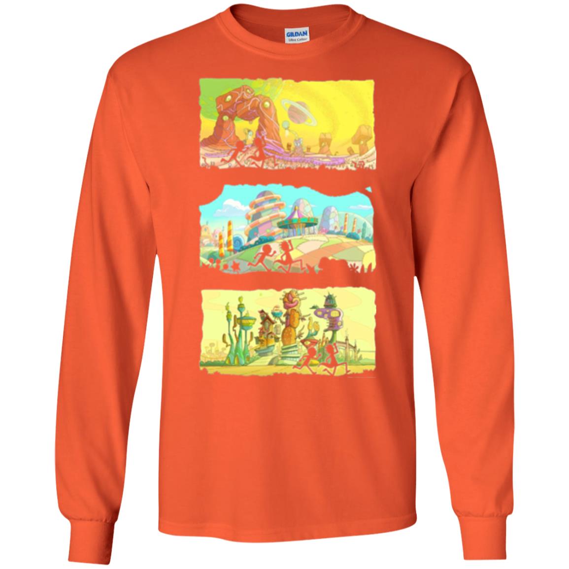 Movie T-shirt Running Silhouettes On Alien Land Orange