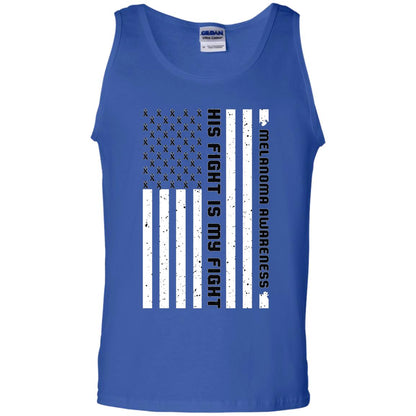 Melanoma Awareness His Fight Is My Fight Black Ribbon Stars Flag Of Usa Shirt Royal