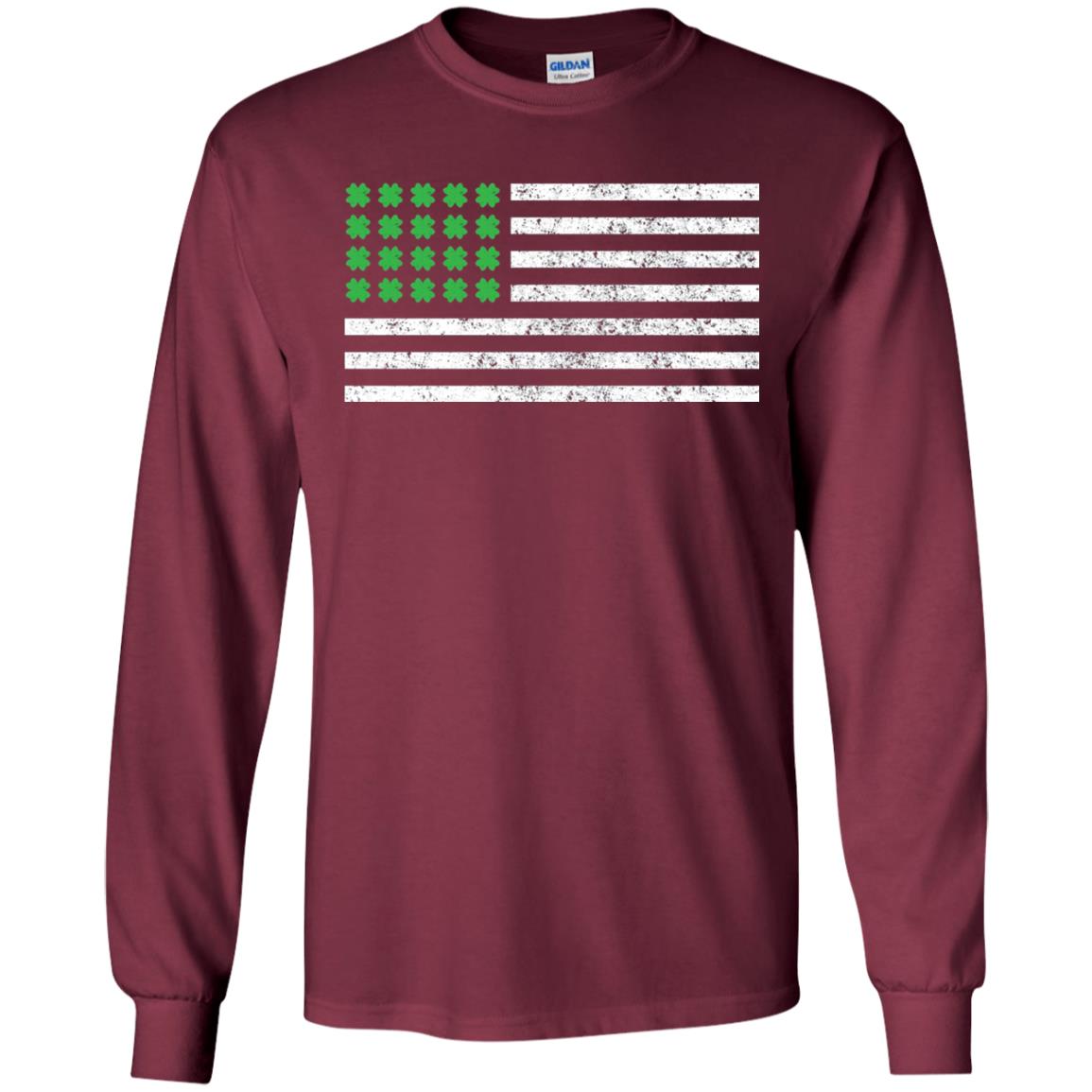 Usa Flag With Irish Shamrock St Patricks Day T-shirt Maroon