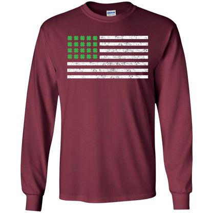 Usa Flag With Irish Shamrock St Patricks Day T-shirt Maroon