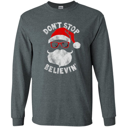 Christmas T-shirt Don't Stop Believing Cool Shades Santa Dark Heather