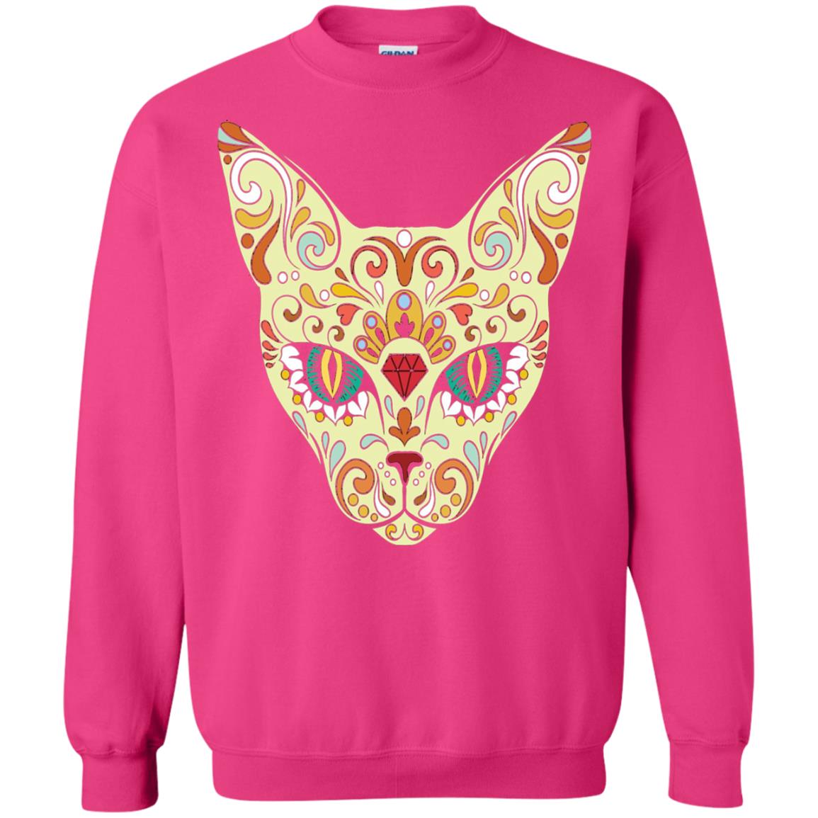 Cat Sugar Skull Design T-shirt Heliconia
