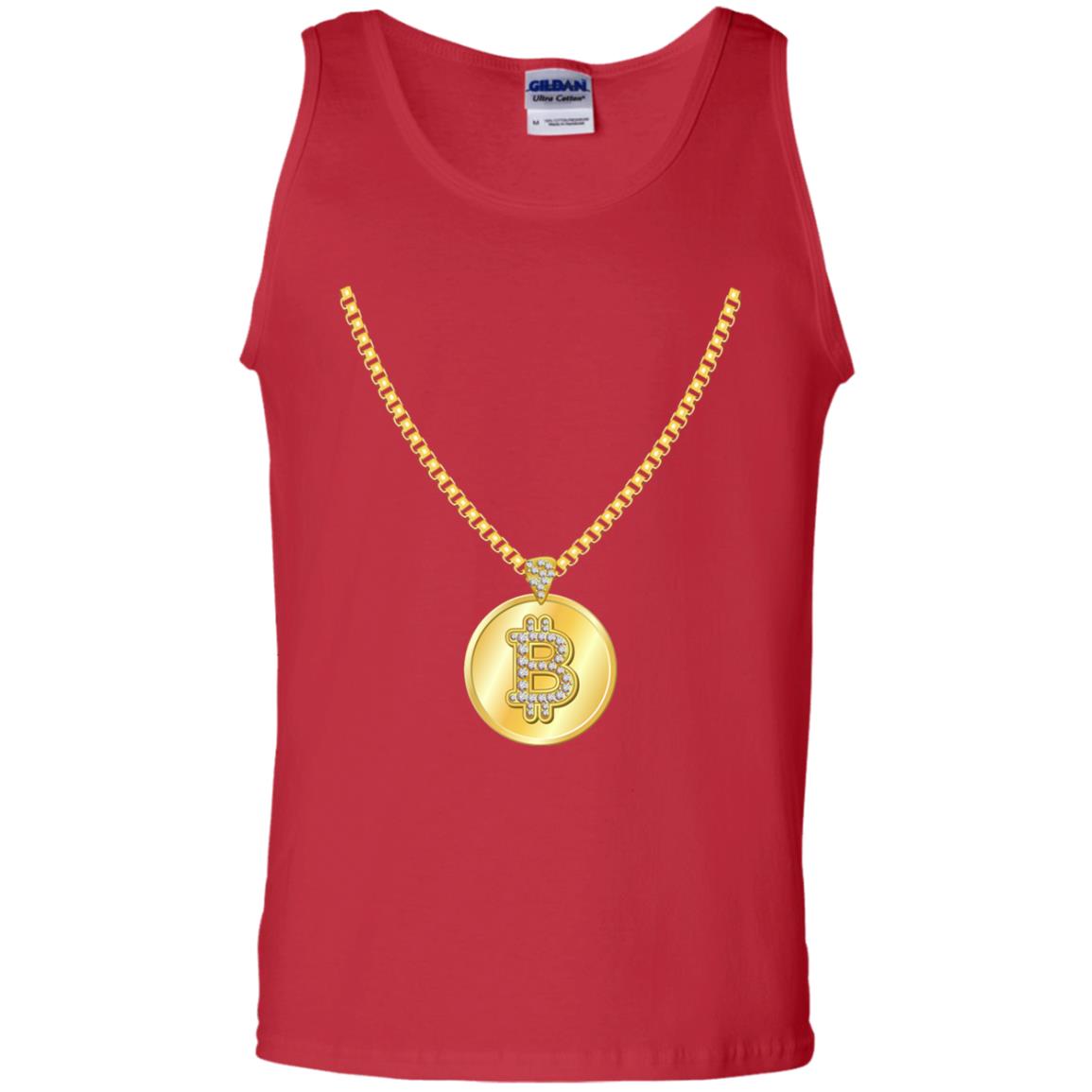 Funny Bitcoin T-shirt Gold Chain Cryptocurrency Necklace Red