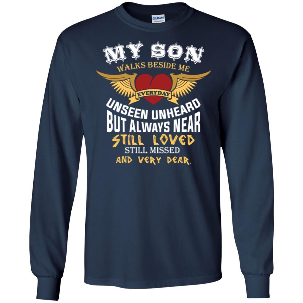 Family T-shirt My Son Walks Beside Me Everyday Navy