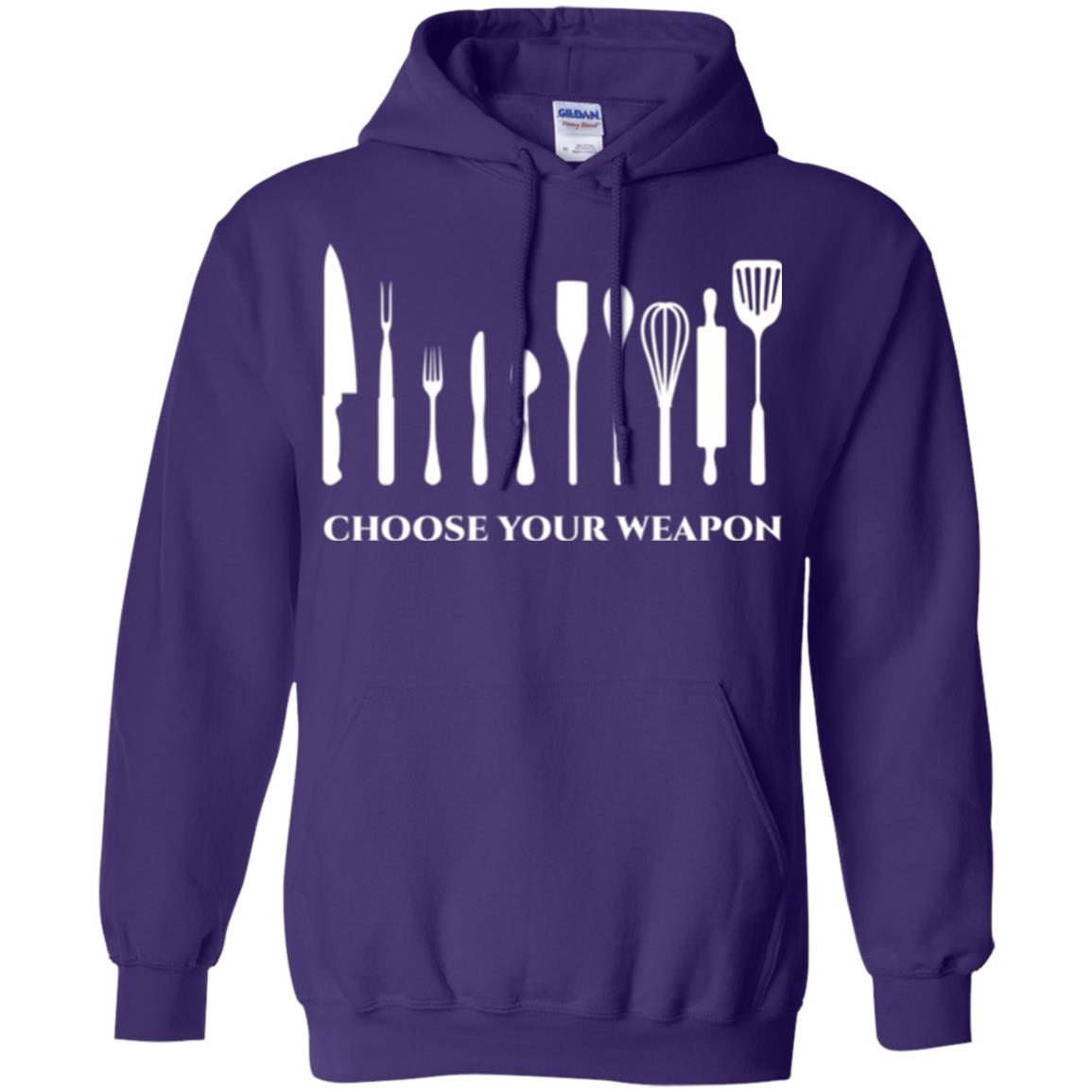 Chef Kitchen Cutlery T-shirt Choose Your Weapon Purple
