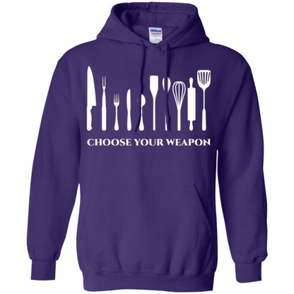 Chef Kitchen Cutlery T-shirt Choose Your Weapon Purple