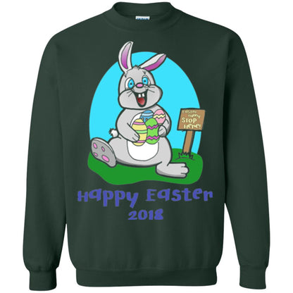 Easter Bunny Stop Here Funny Easter Day T-shirt Forest Green