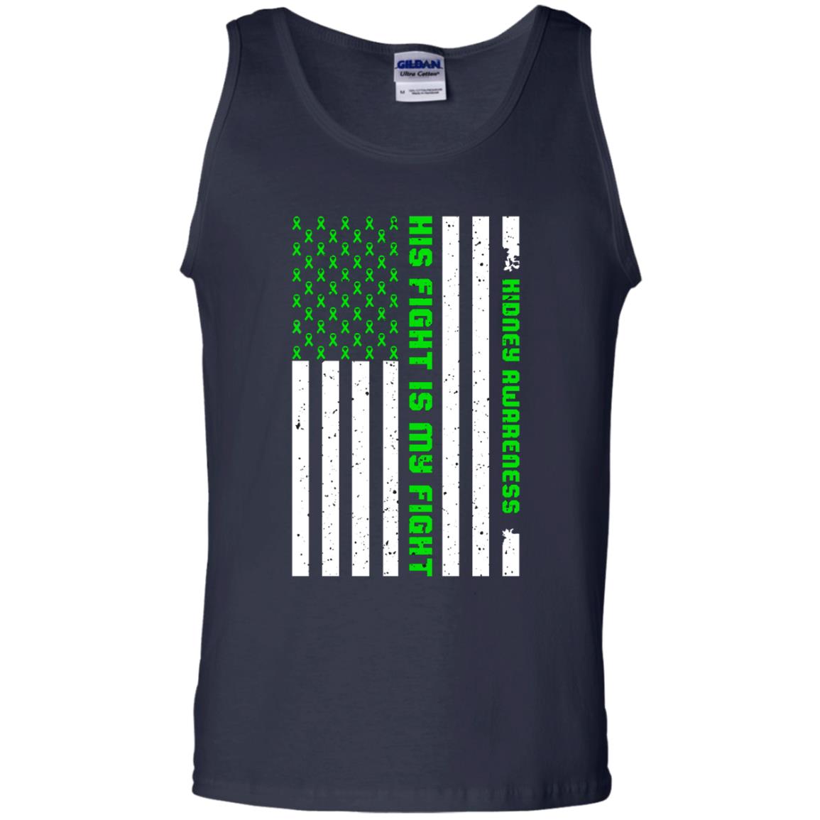 Kidney Awareness His Fight Is My Fight Kelly Green Ribbon Stars Flag Of Usa Shirt Navy