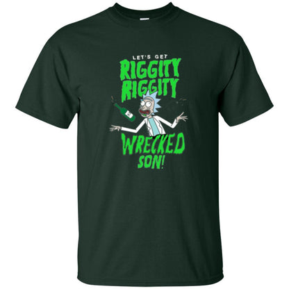 Rick Morty T-shirt Riggity Riggity Wrecked Spiral Forest Green