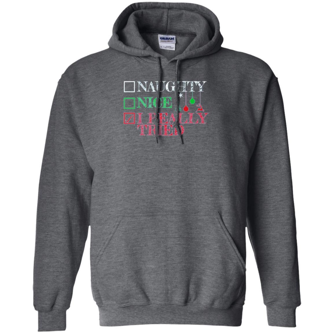 Christmas T-shirt Naugth Nice I Ready Tried Dark Heather