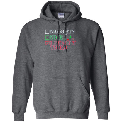 Christmas T-shirt Naugth Nice I Ready Tried Dark Heather