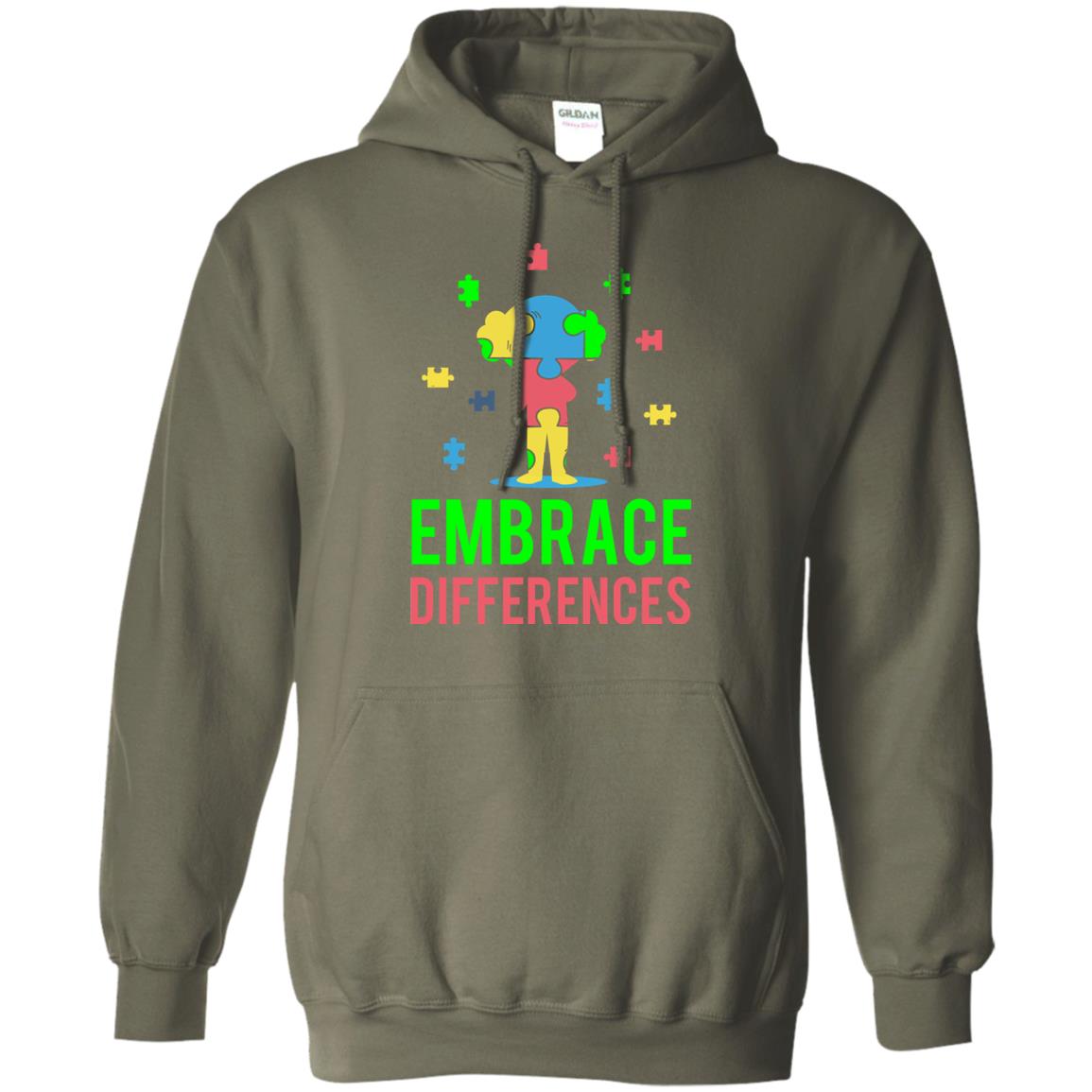Autism Awareness T-shirt Embrace Differences Military Green