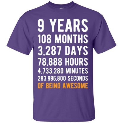 9th Birthday T-shirt 9 Years Old Being Awesome Purple