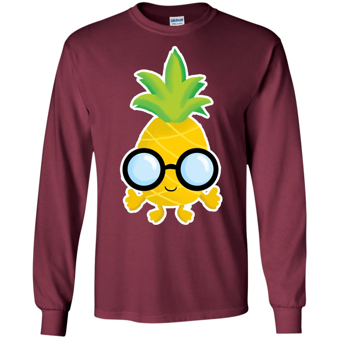 Funny Pineapple With Glasses For Boys Mens Shirt Maroon