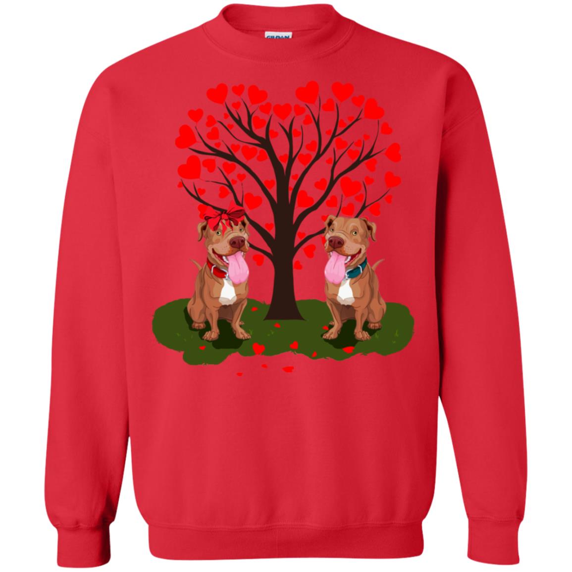 Valentine Pitbull Couple Heart Tree Shirt Red