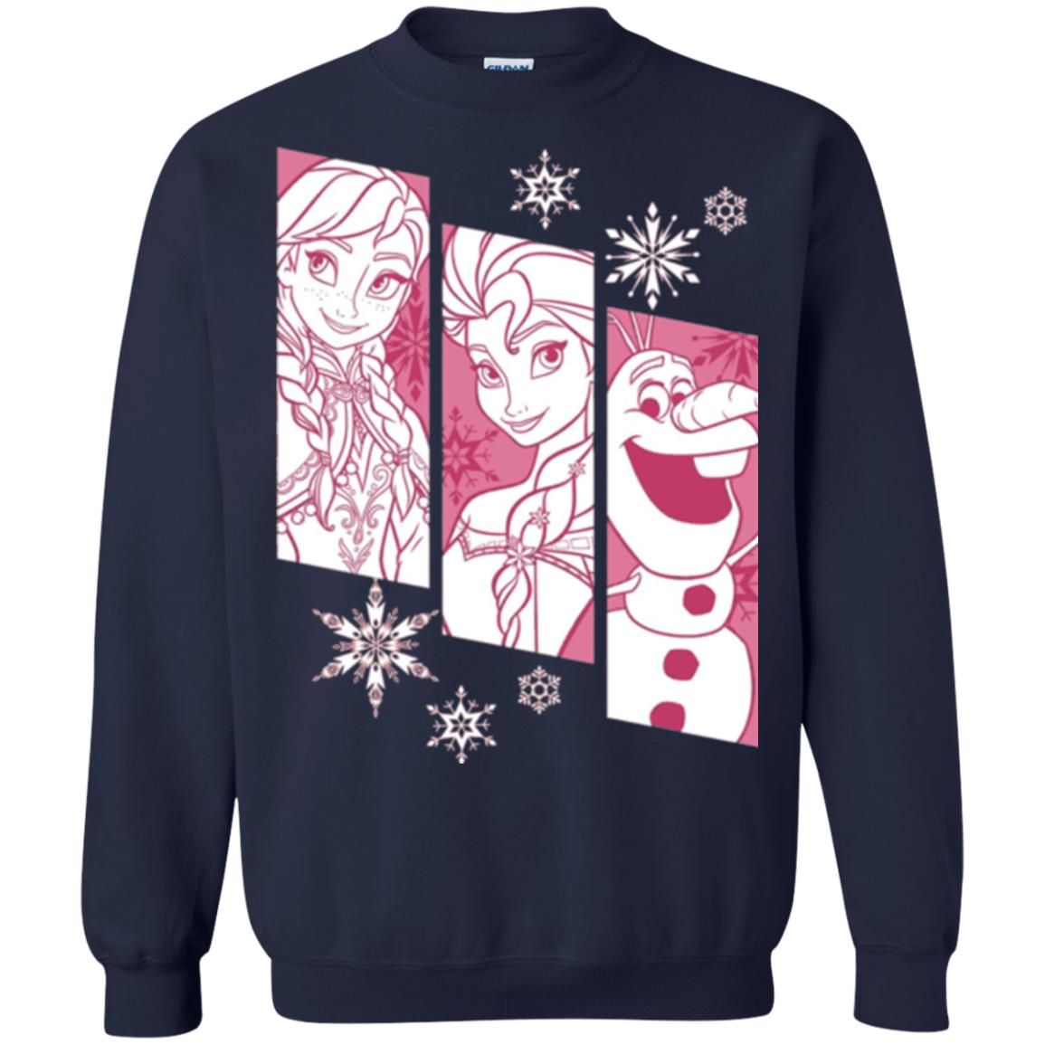 Frozen Anna Elsa Olaf Snowflake Panel Graphic T-shirt Navy