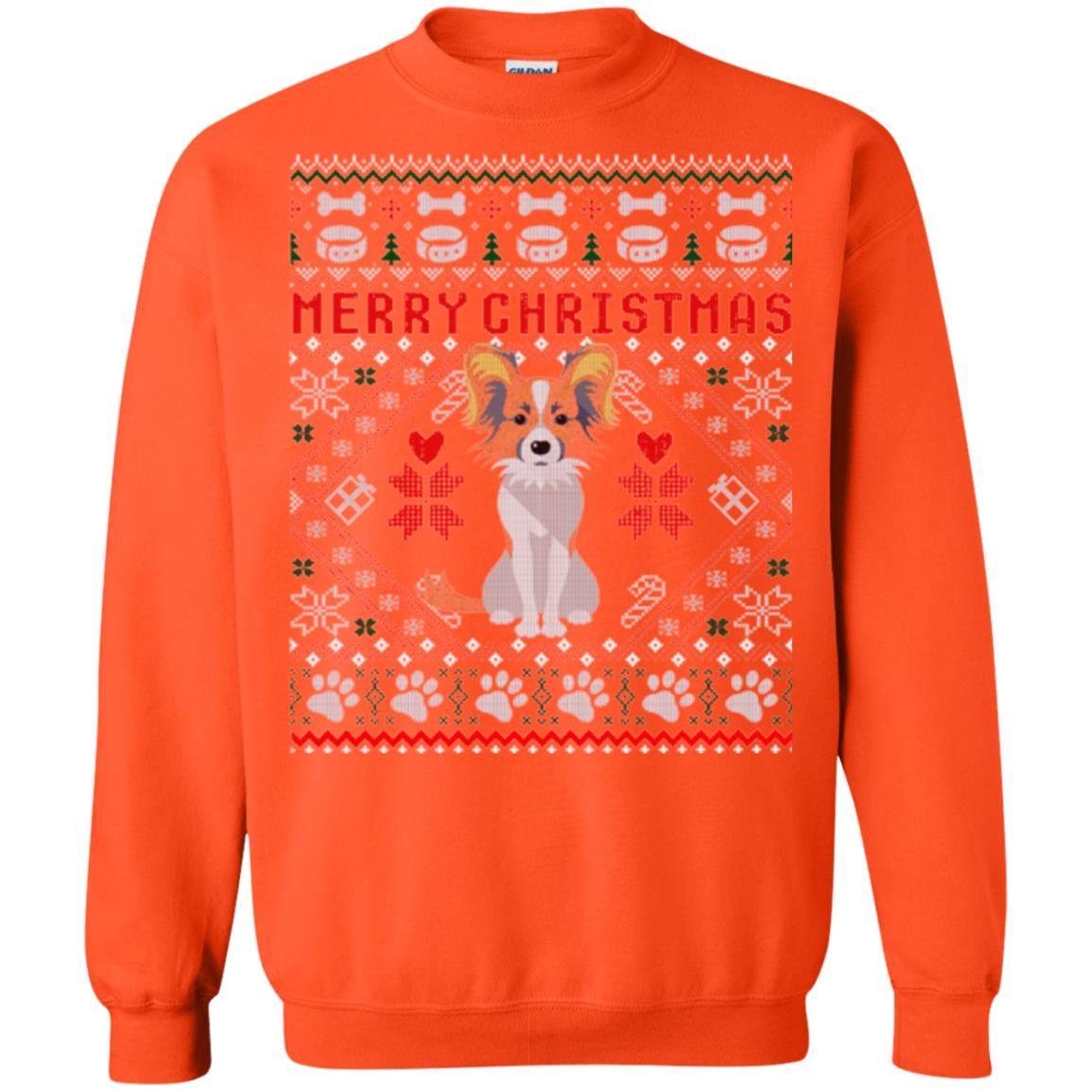 Dog Lover T-shirt Papillon Dog Merry Christmas Orange