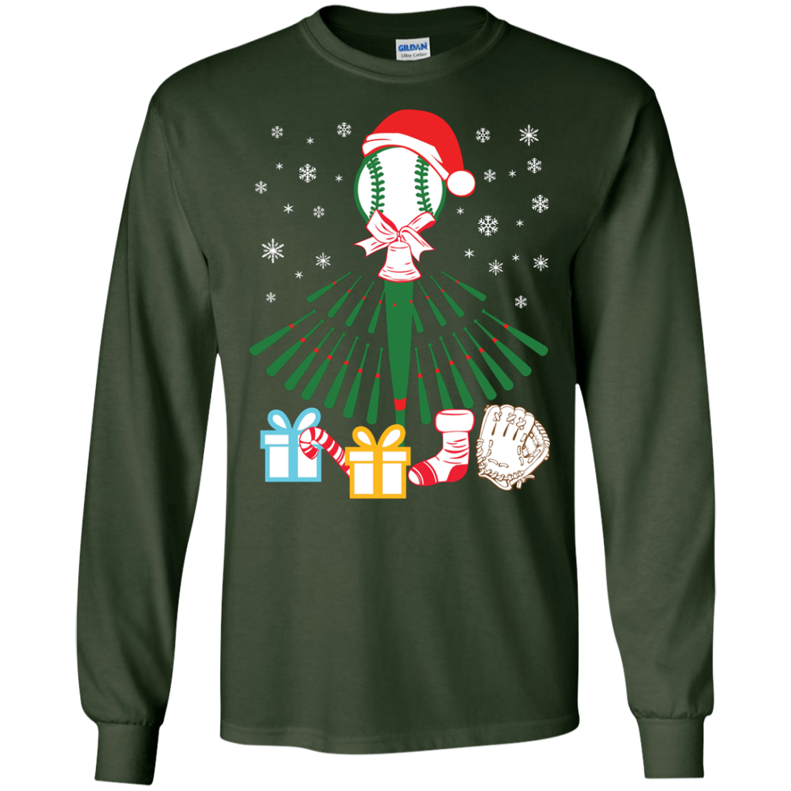 Baseball Christmas T-Shirt Forest Green