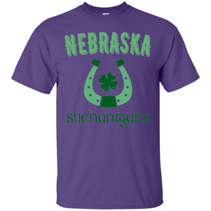Nebraska Shenanigans Horseshoe Clover St Patrick_s Day T-shirt Purple