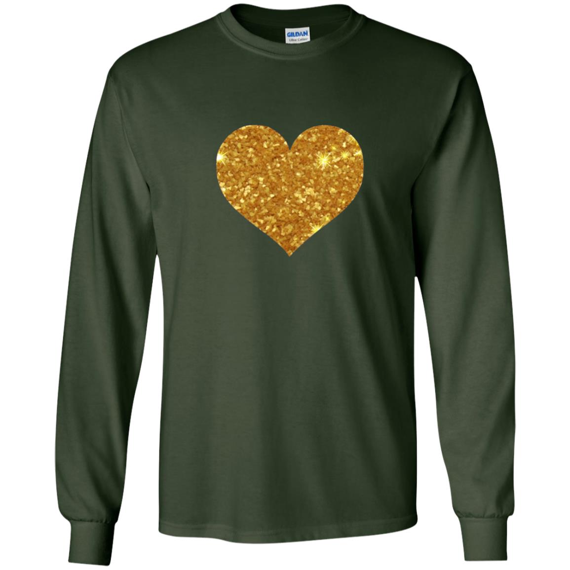Valentine_s Day T-shirt Gold Heart Forest Green