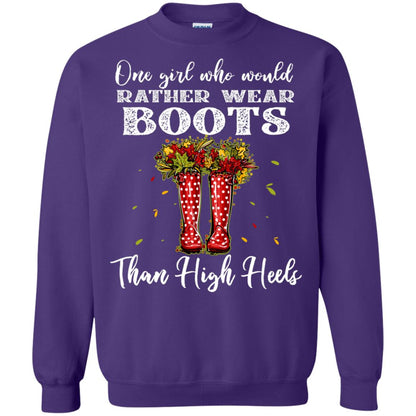 One Girl Who Would Rather Wear Boots Than High Heels Shirt Purple