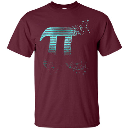 Pi Shattered Teal Designer Pi Day T-shirt Maroon