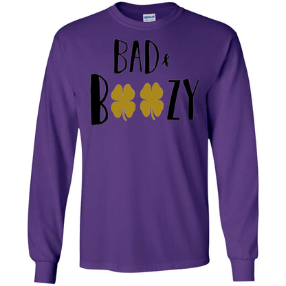 Bad And Boozy Funny Saint Patrick Day Drinking T-shirt Purple