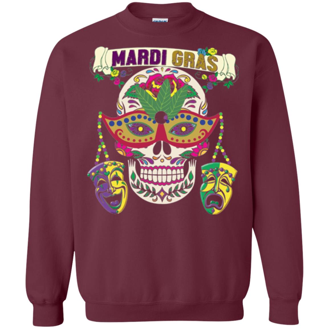 Mardi Gras Skull T-shirt Maroon