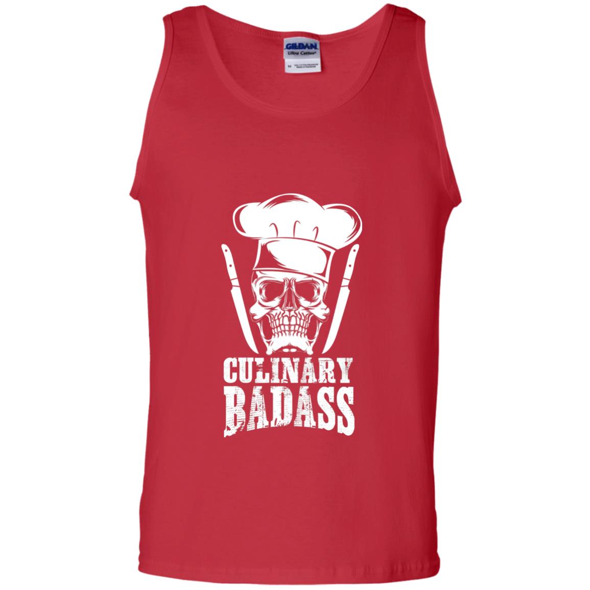 Culinary Badass Funny Chef Skull Knifes Cooking Tshirt Red