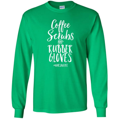 Nurse T-shirt Coffee Scrubs And Rubber Gloves Irish Green