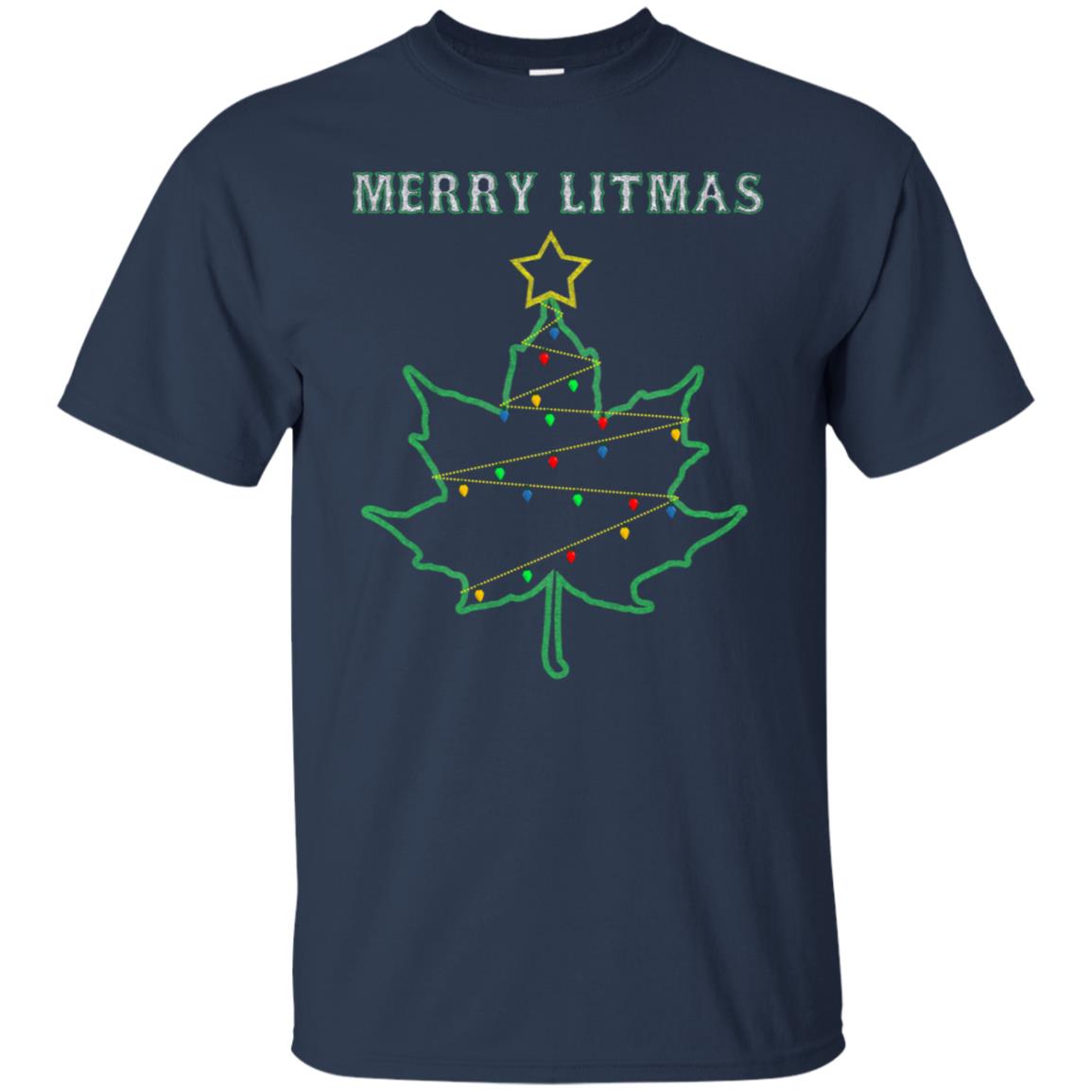 Merry Litmas Get Lit Christmas Tree With Light Shirt Navy