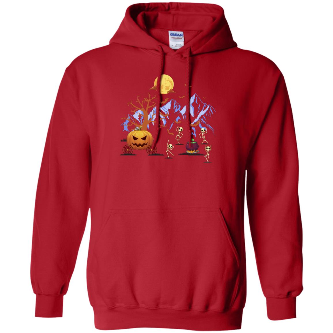 Dancing Skeleton With Pumpkin Funny Halloween Gift Shirt Red