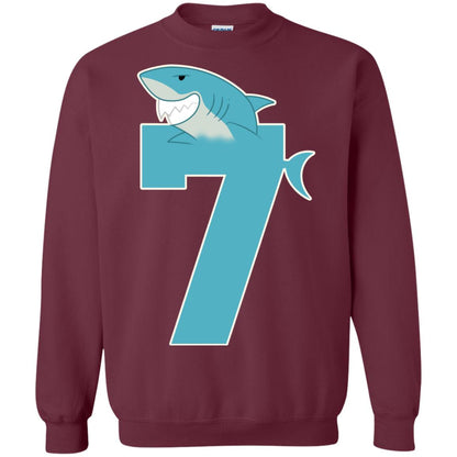 7th Birthday Shark Party Shirt Maroon