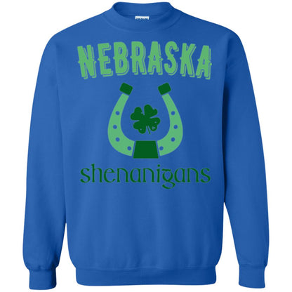 Nebraska Shenanigans Horseshoe Clover St Patrick_s Day T-shirt Royal