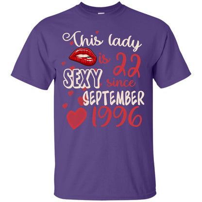 This Lady Is 22 Sexy Since September 1996 22nd Birthday Shirt For September Womens Purple