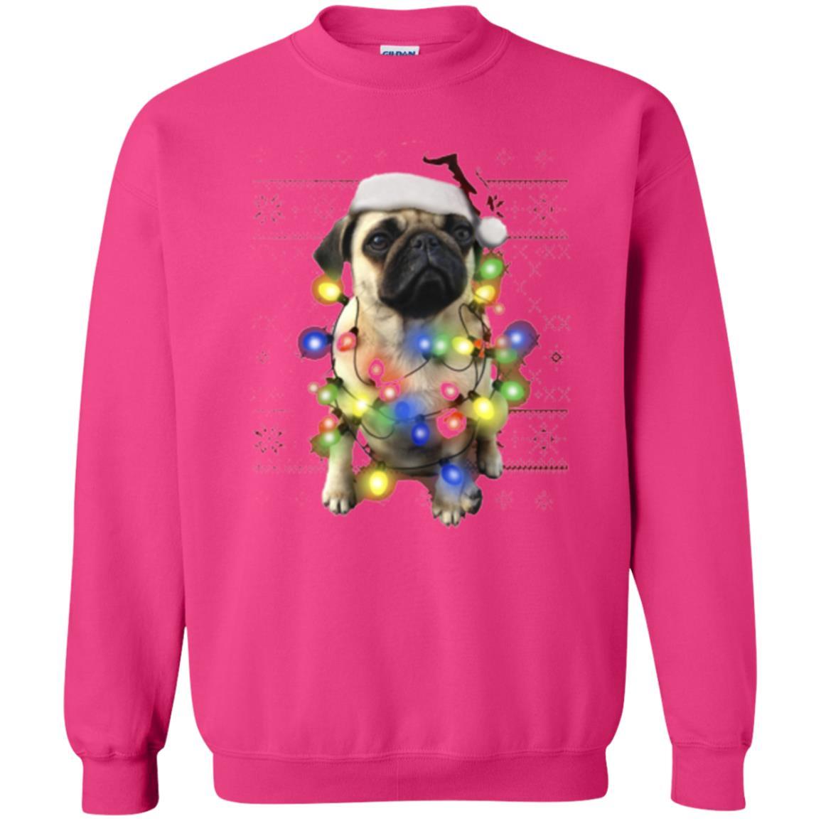Dog Lover T-shirt Ugly Sweater Photoreal Christmas Lights Pug Graphic Heliconia