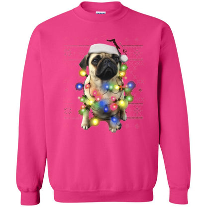 Dog Lover T-shirt Ugly Sweater Photoreal Christmas Lights Pug Graphic Heliconia