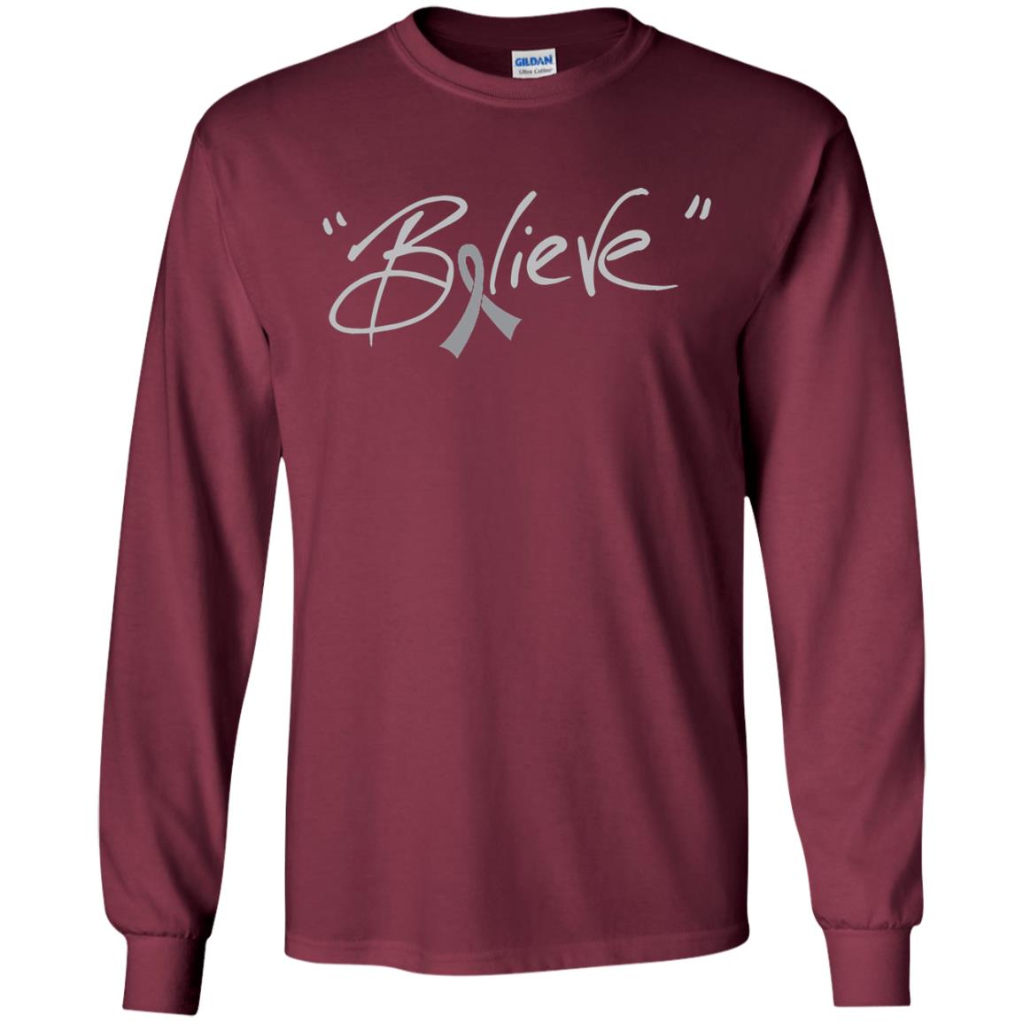 Brain Cancer Awareness Shirt Grey Ribbon Believe Maroon