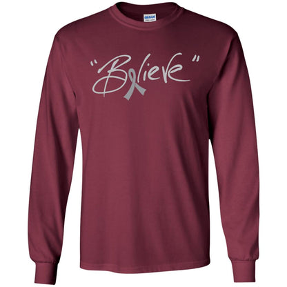 Brain Cancer Awareness Shirt Grey Ribbon Believe Maroon