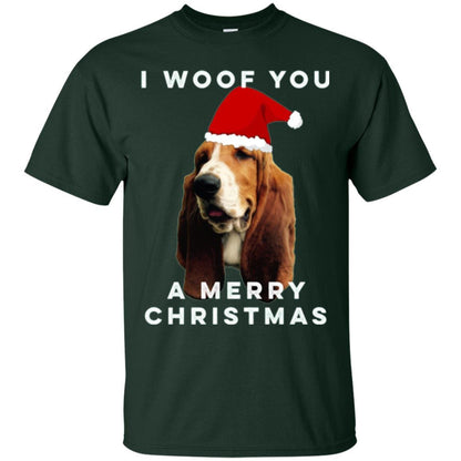 Basset Hound T-shirt I Woof You A Merry Christmas Forest Green