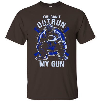 You Cant Outrun My Gun Baseball Catcher Shirt Dark Chocolate
