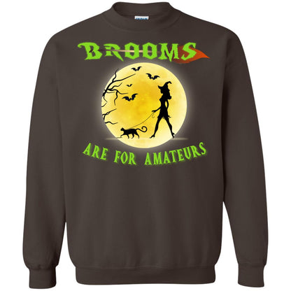 Brooms Are For Amateurs Witches Walk With Cat Funny Halloween Shirt Dark Chocolate