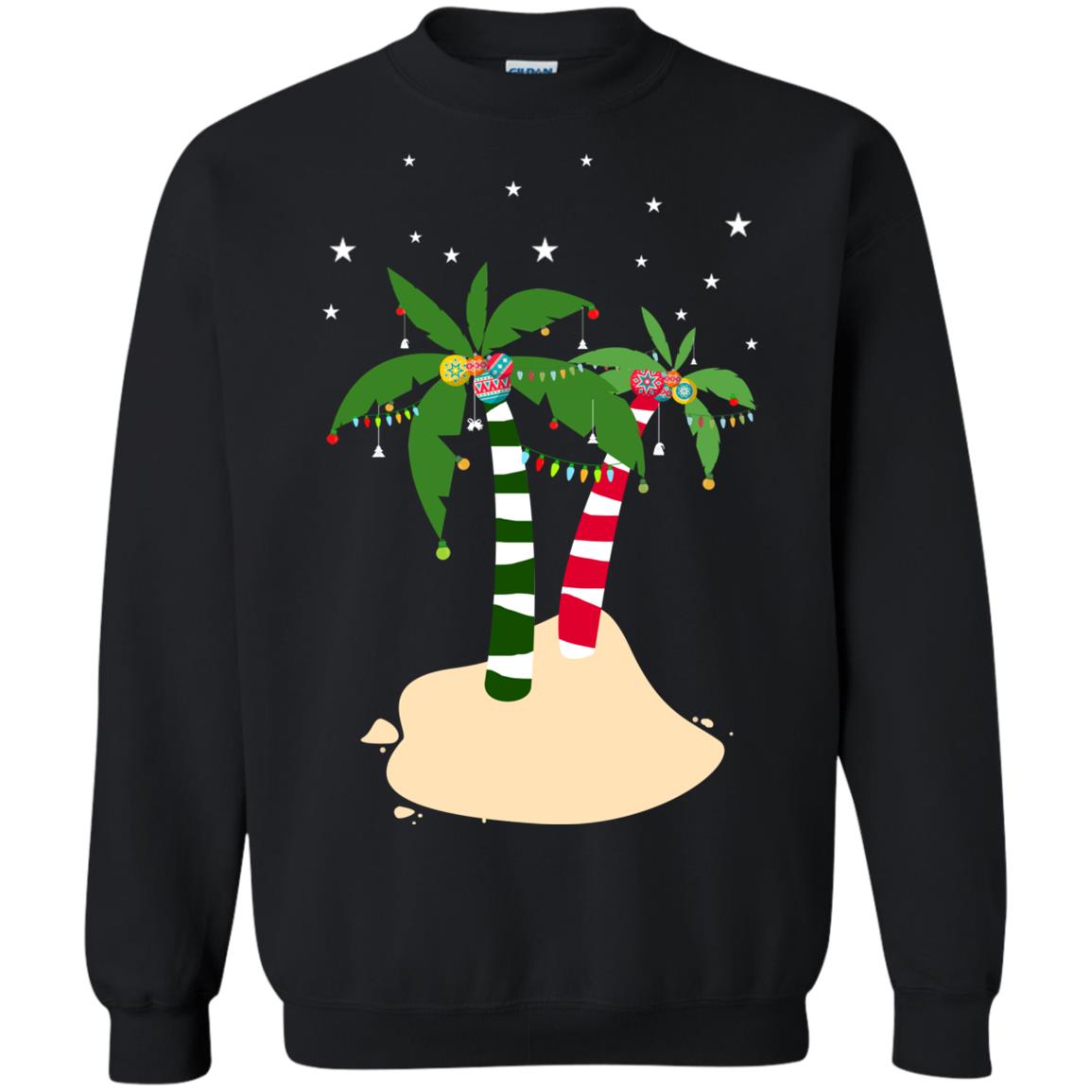Decorated Tropical Coconut Tree Merry X-mas 2018 Gift Shirt Black