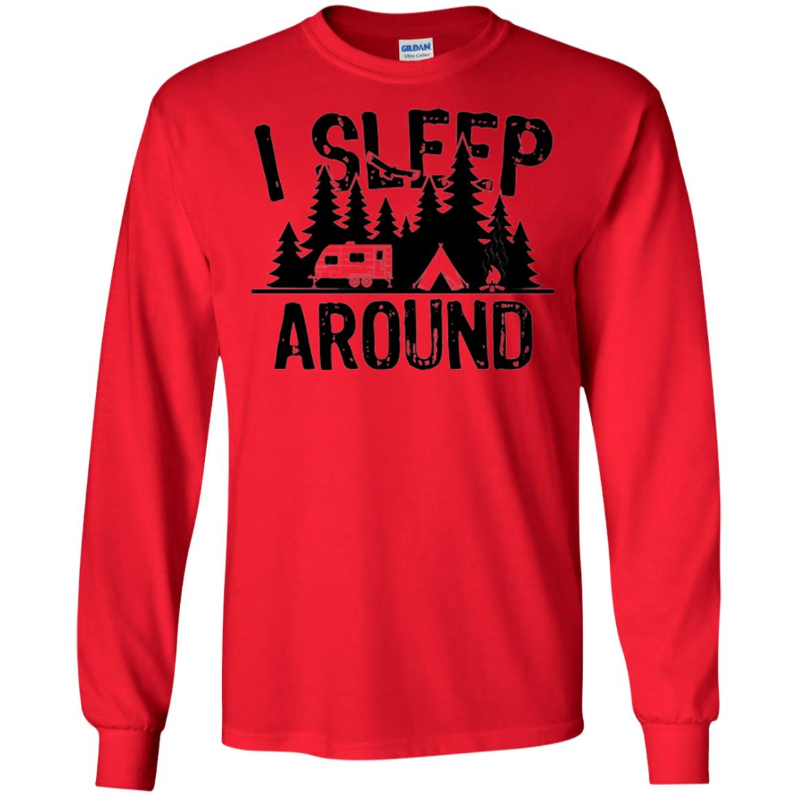 Funny Camping T-shirt I Sleep Around Red