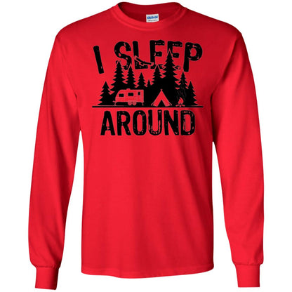 Funny Camping T-shirt I Sleep Around Red