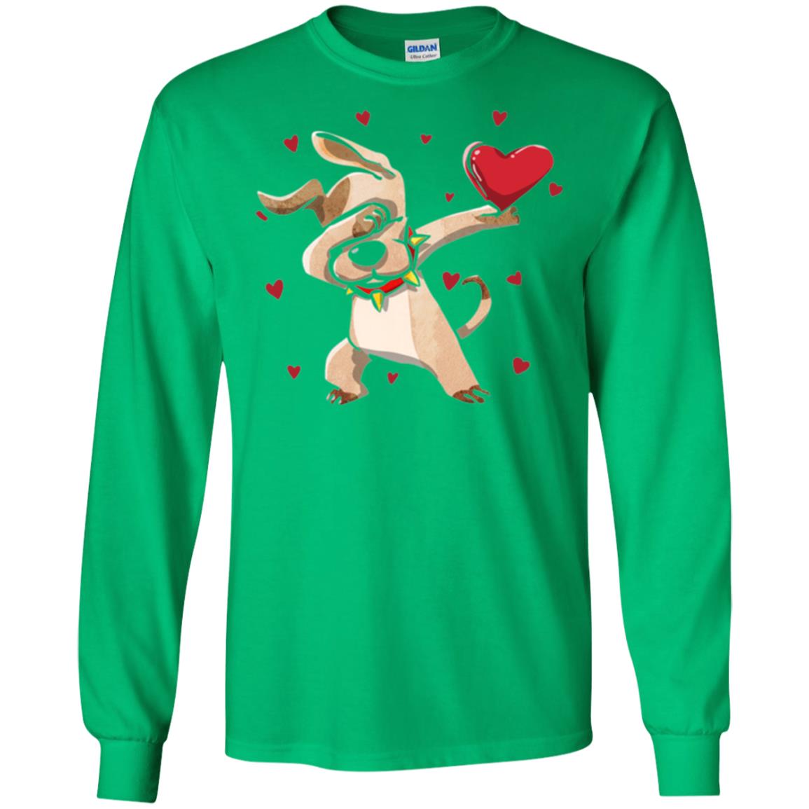 Funny Dabbing Dog Valentine_s Day T-shirt Irish Green