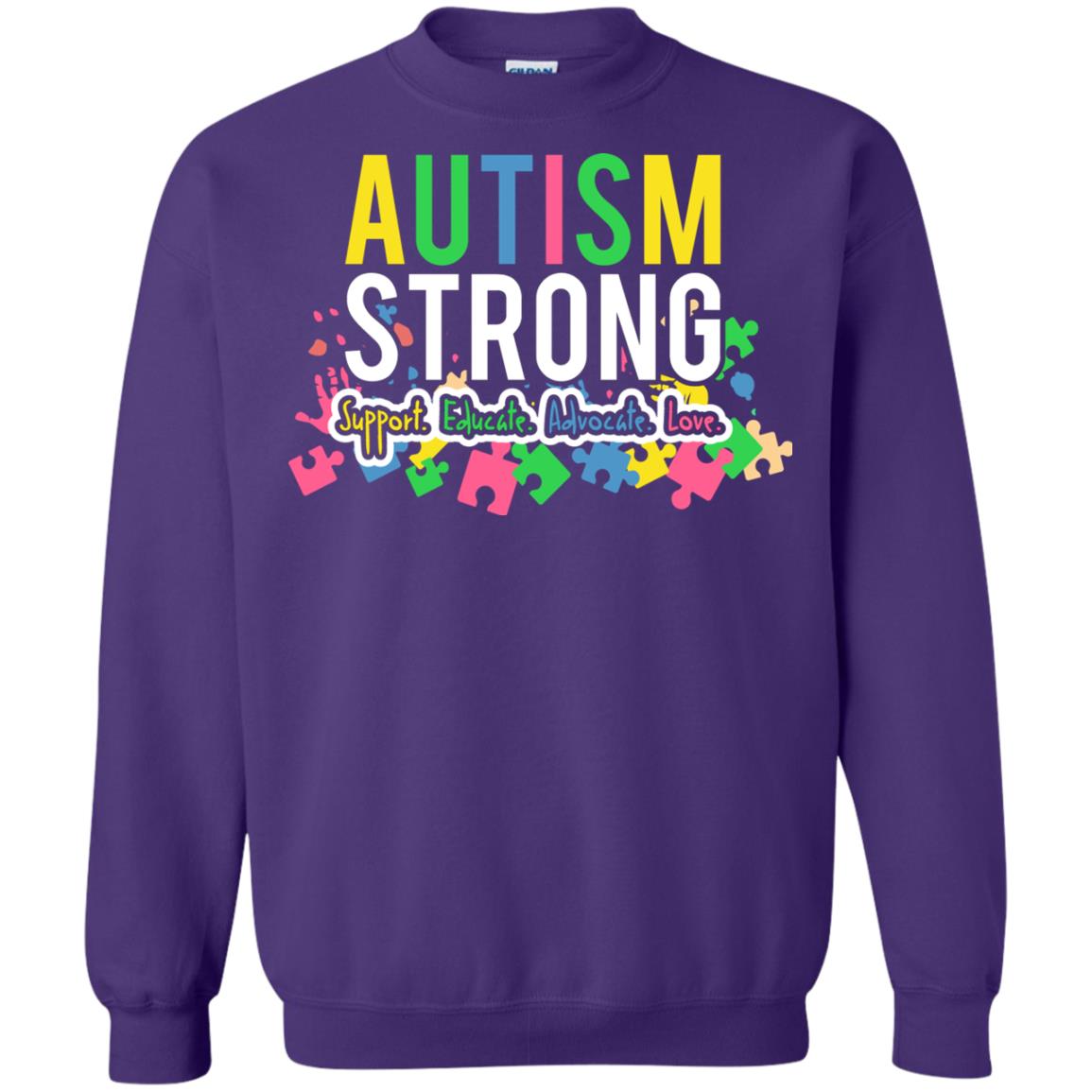 Autism Strong Support Educate Advocate Love Autism Awearness T-shirt Purple