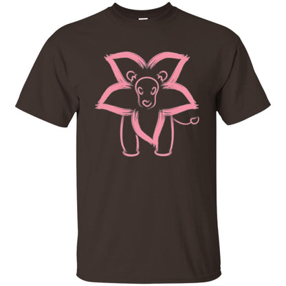 Cartoon T-shirt Flower Lion Outline Graphic Dark Chocolate